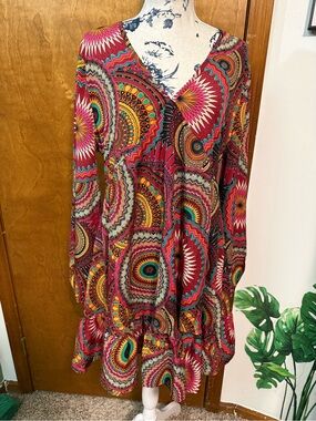 Vibrant Multicolor Boho Print Dress